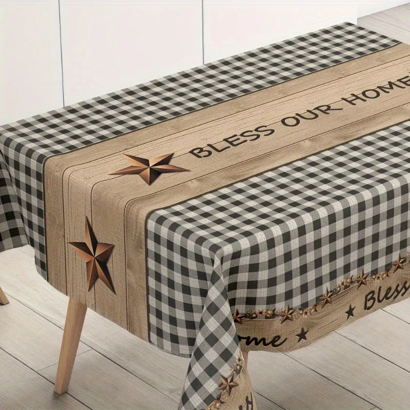 1pc Rural Style Retro Country Star Black Checkered Fabric, Decorative Tablecloth, YZB