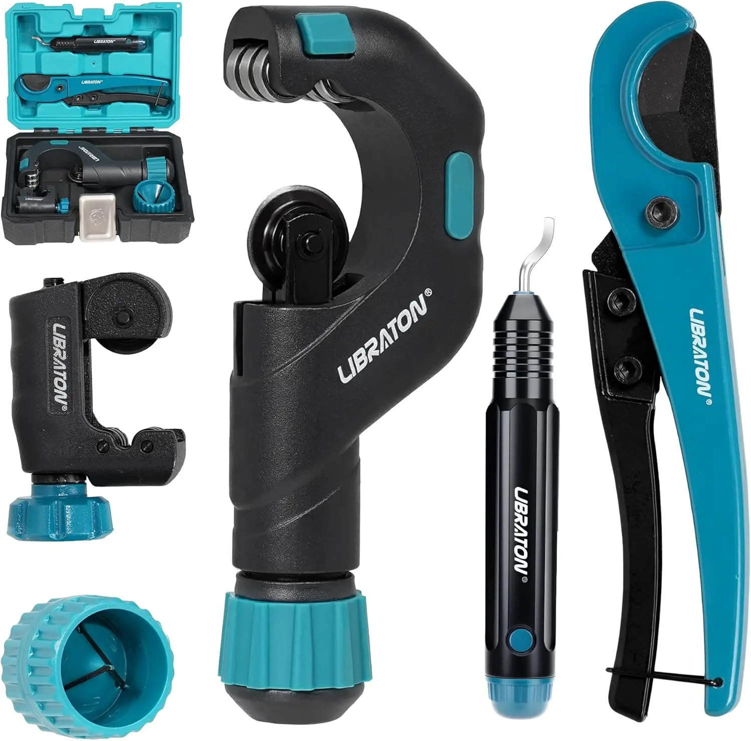 

Pipe Cutter 1/8'-2', Heavy-Duty Copper & PEX Tube Cutter, 5PCS Set with Deburring Tool & Reamer, Blow Molded Case