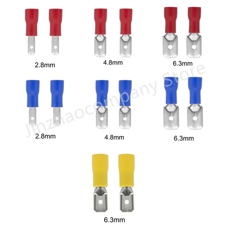 100/50/10 szt. Męski czerwony niebieski żółty 2.8mm 4.8mm 6.3mm izolowany elektryczny zacisk zaciskany Spade złącze przewodu kabel złącze przewodu