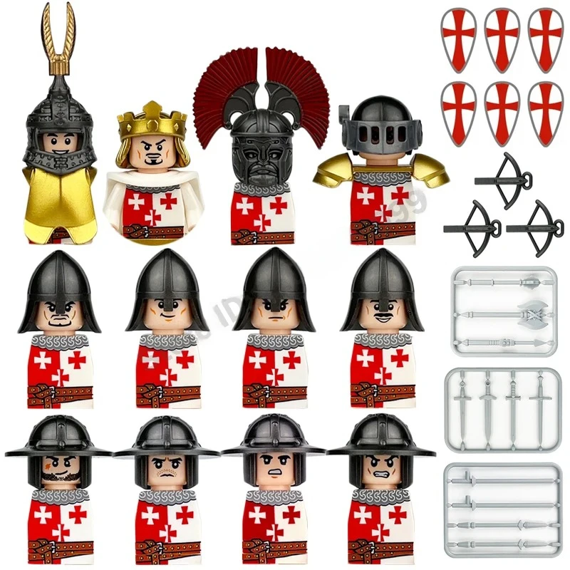 Mittelalterliche Europa-Militärfiguren Bausteine Römische Krieger Soldaten Burg Ritter Königliche Garde König Skelett Legion Bausteine
