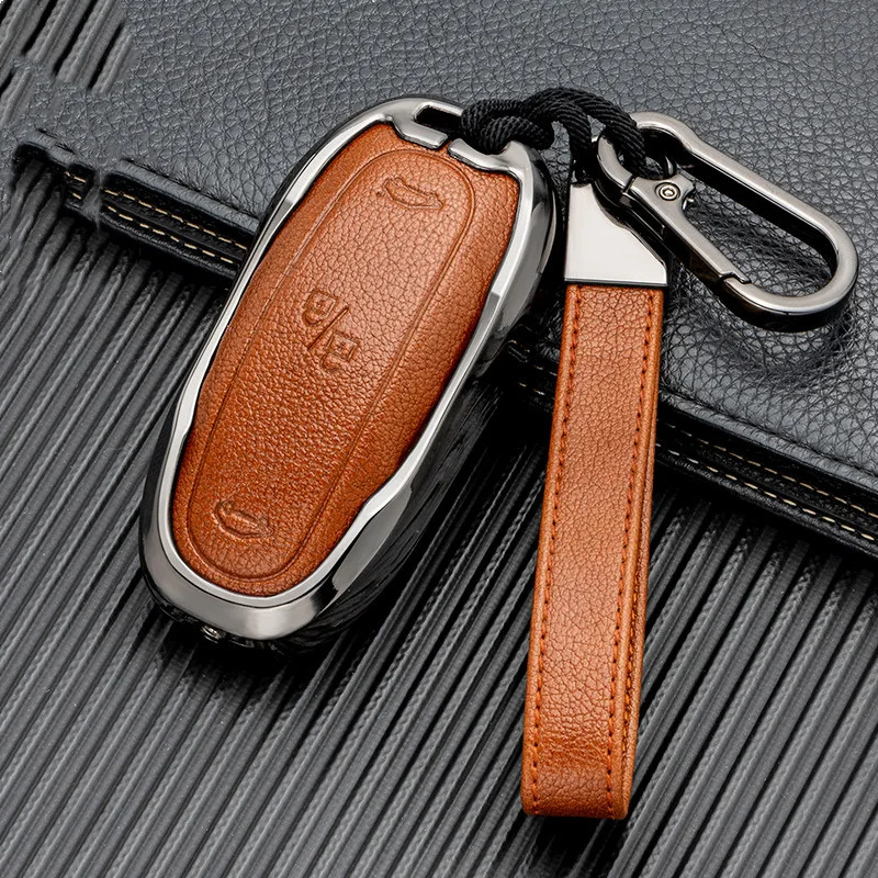 Car Key Case Cover with Belt Aluminum Alloy Key Shell Storage Bag Protector for Tesla Model S Model 3 Model X Accessories