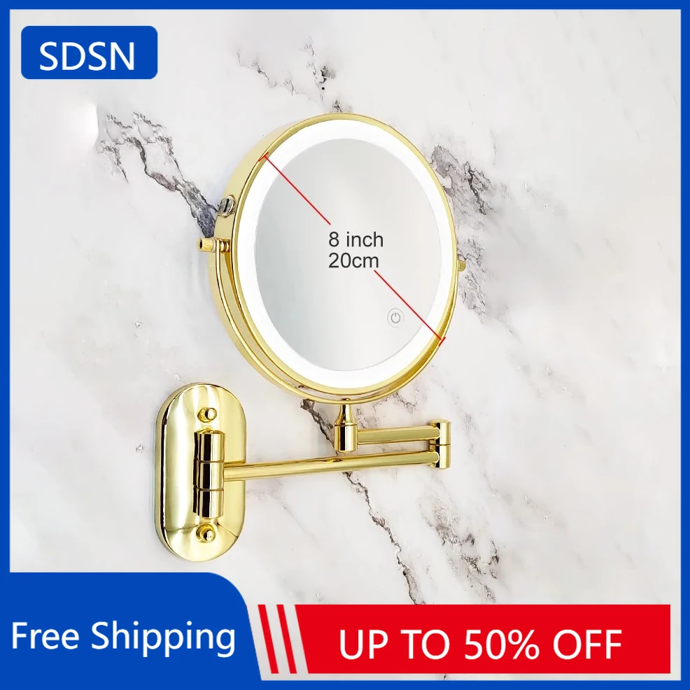 

Charger Led Folding Bathroom Mirror Accessories Dual Arm Extend Hotel Bathroom Makeup Mirror Wall Mounted Lighted Bath Mirrors