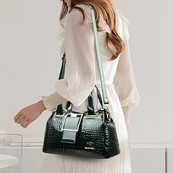 New Genuine Leather Women Handbag Mother Bag Shoulder Messenger Middle-aged Female Bag Crocodile Pattern Portable Boston Bags