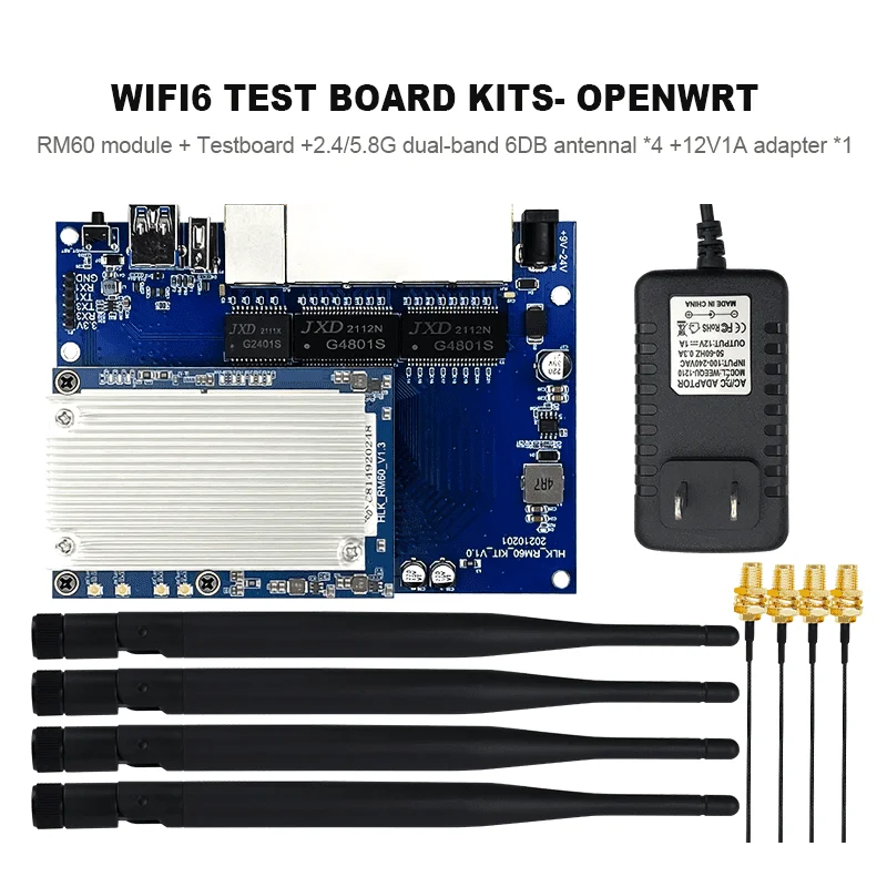 HiLink 2.4G & 5.8G GBE Openwrt MT7621AN+MT7905 WiFi 6 Router Module Kit HLK-RM60 with 6DBi Antenna On Sale