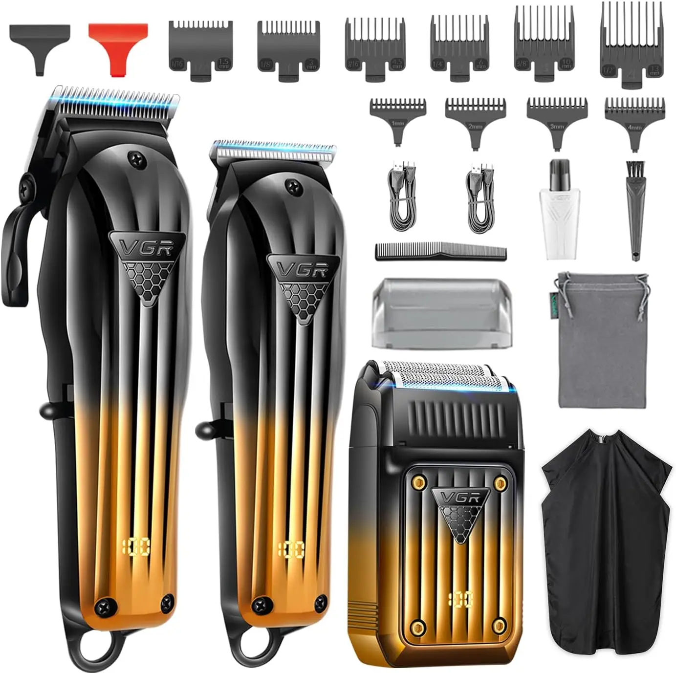 

Professional Cordless Hair Clippers for Men, 3-in-1 Grooming Kit with Beard Trimmer & Electric Shaver, Rechargeable LED Display