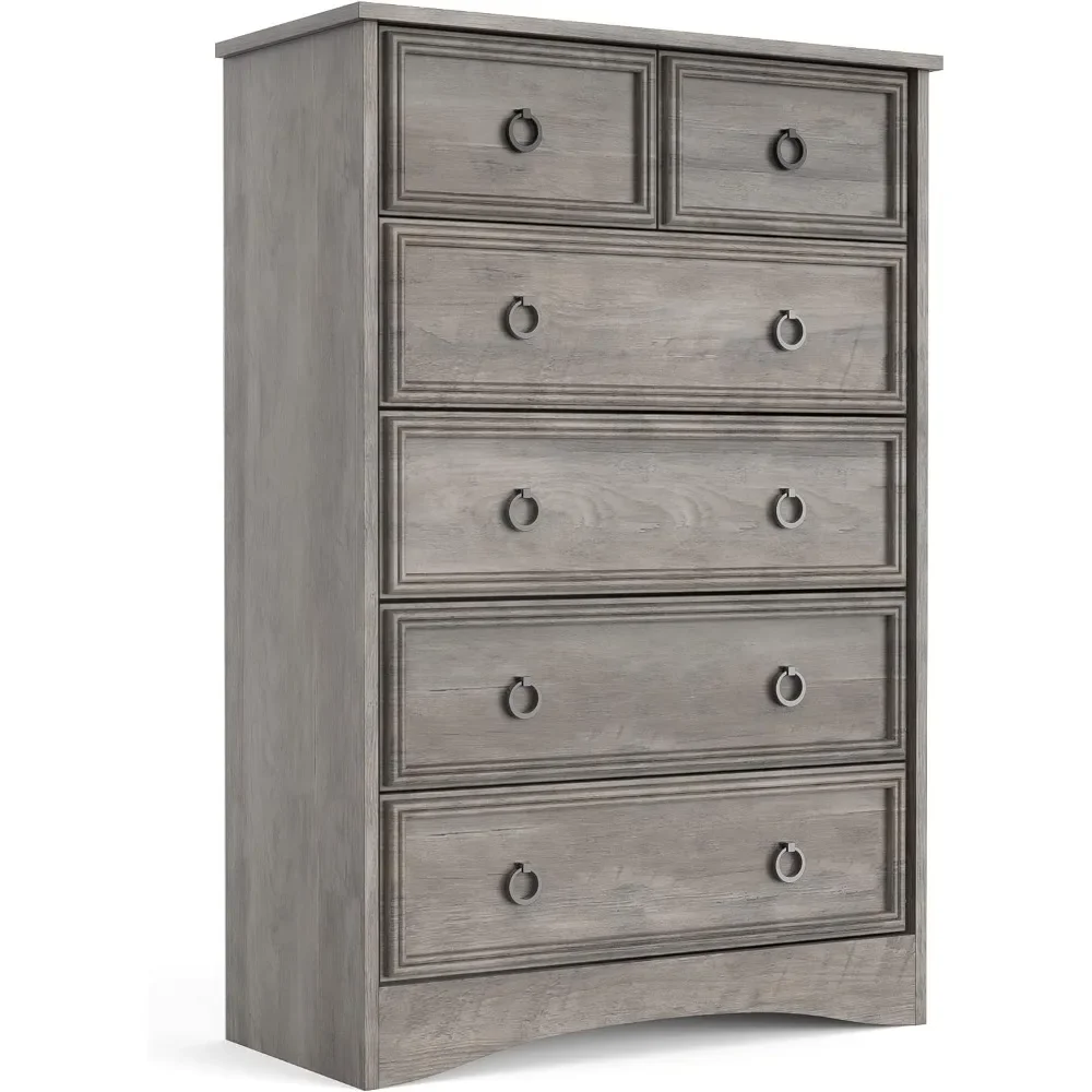 Modern 6 Drawer Dresser, Dressers for Bedroom, Tall Chest of Drawers Closet Organizers & Storage Clothes - Easy Pull Handle