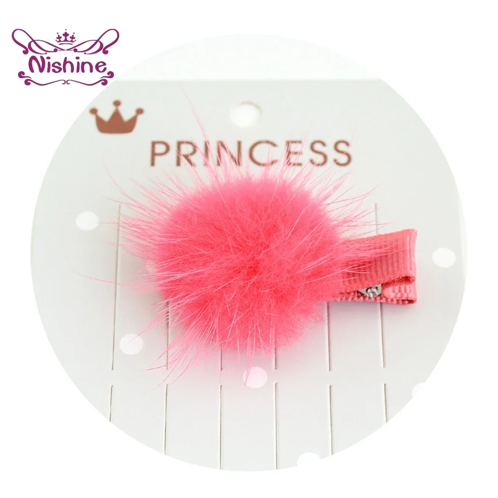 1PCS Solid Color Fur Ball Baby Girls Hairpins Infant Headwear Children Accessories Kid Small Pompon Headwarp Birthday Gifts