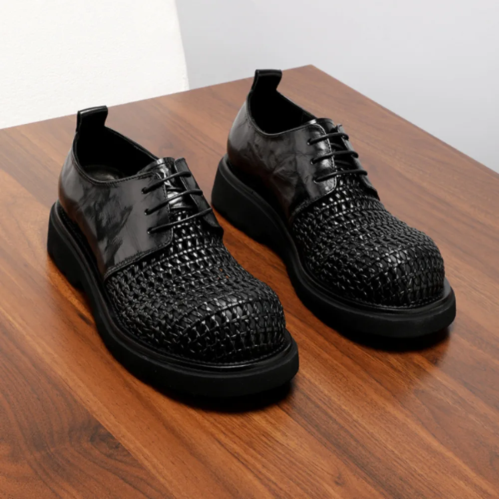 

Men Genuine Leather Derby Shoes Summer Hollow Out Breathable Big Head Thick Sole Soft Upper Casual Formal Shoes