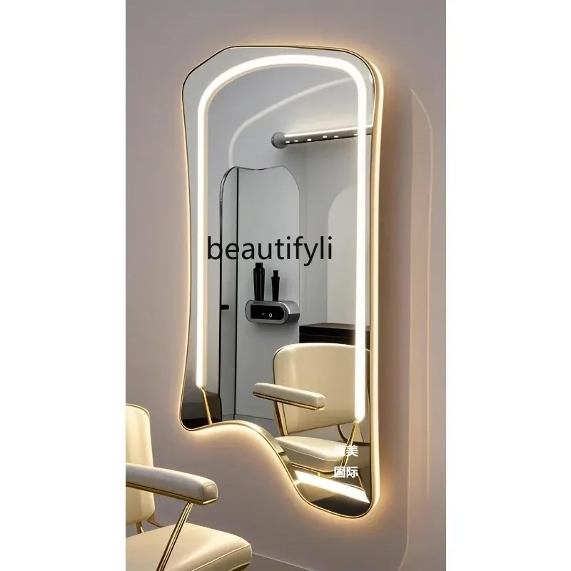 Barber shop hair salon perm and dyeing special wall-mounted hairdressing mirror table floor with smart light mirror led