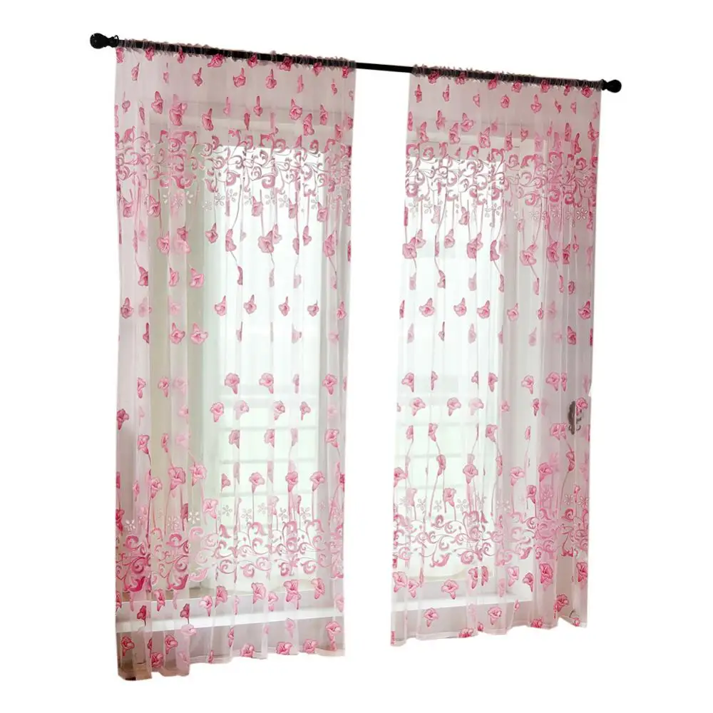 100x200cm Morning Glory Translucent Window Curtain Tulle Drape Flower Window Curtains Panel Sheer Tulle Window Screening Drape