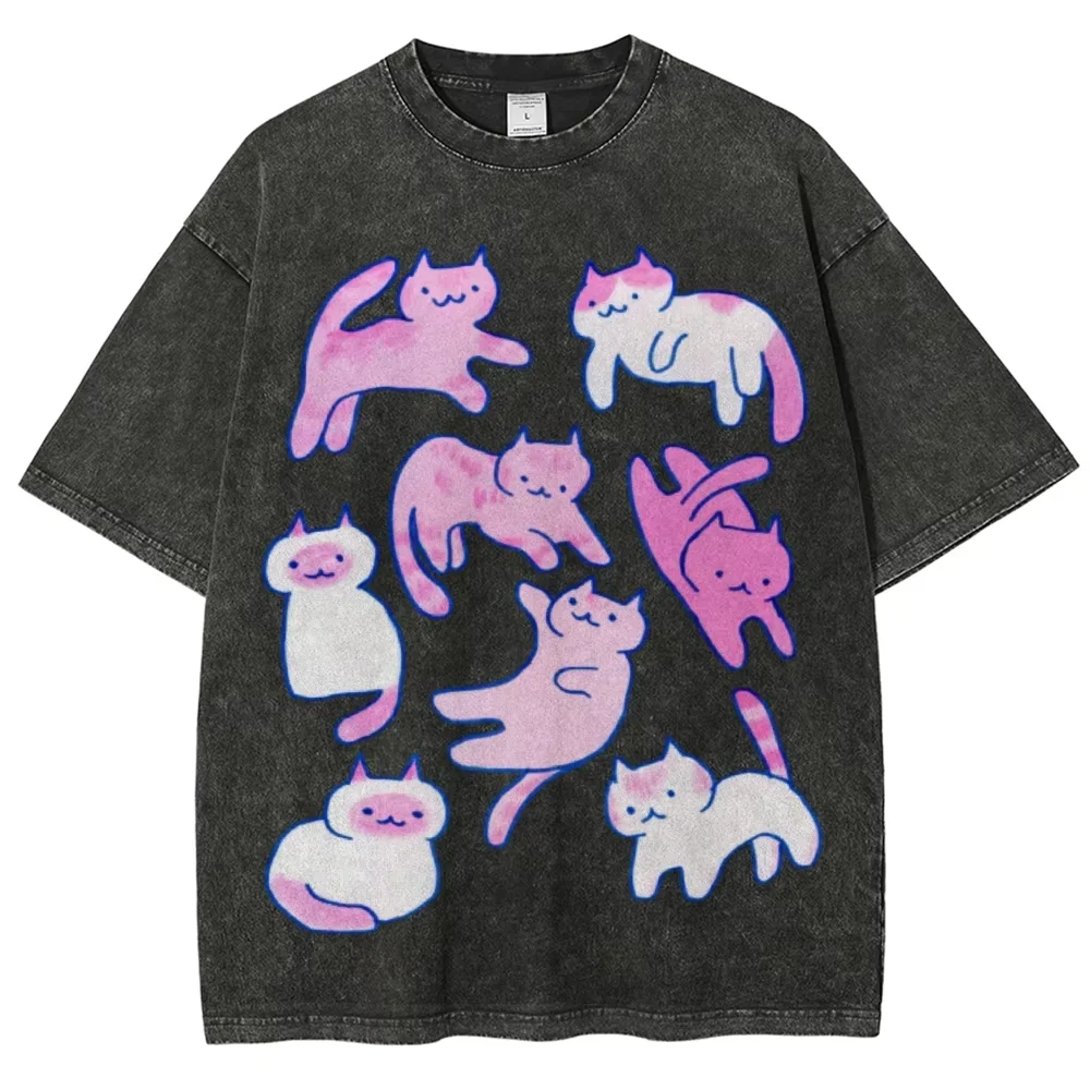 

Cute Cat Printed Graphic T-Shirt Women's Y2k Style Trendy Cotton High-Quality Top Short-Sleeved Crew Neck Casual Fitness Tee