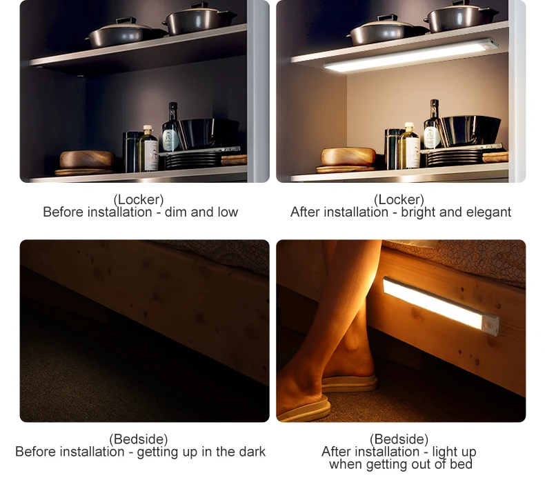 LED Night Light 20/30/40/50CM Motion Sensor Wireless USB Cabinet Night Light Wardrobe Lamp For Kitchen Cabinet Bedroom Wardrobe