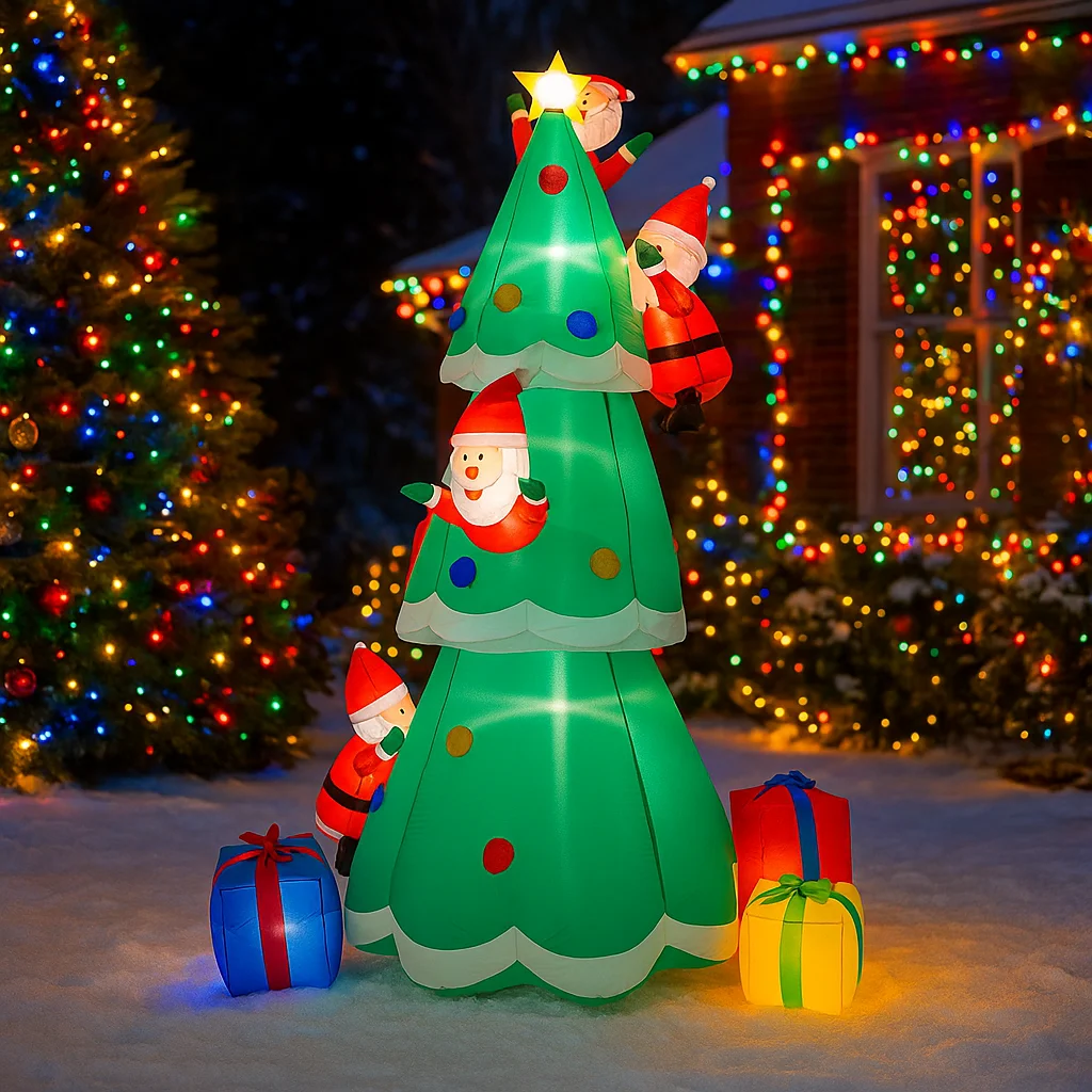7.8FT Christmas Decorations Inflatable Santa Claus Climbing Tree Toys Home Yard Ornaments with LED Decor Christmas Supplies Outd