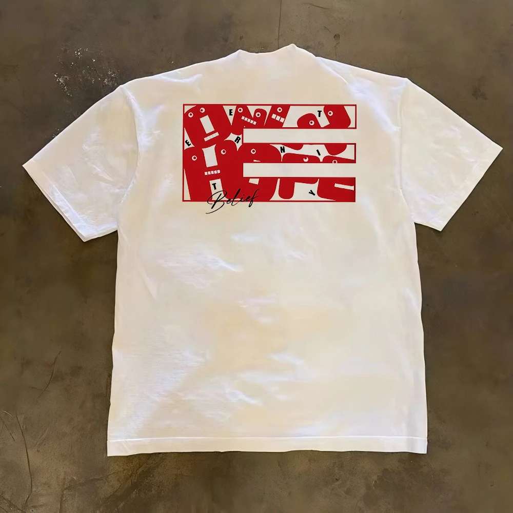 Loose Fit Cotton T-Shirt Unisex Short Sleeve Retro Style Printed Graphic Tee for Couples Summer Casual Wear Double Threaded