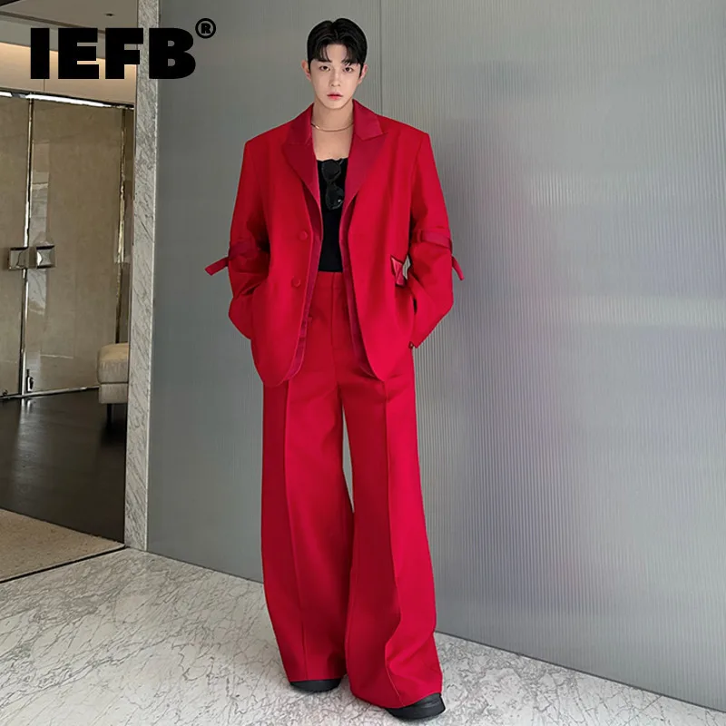 IEFB Korean Style Men's Suits Single Breasted Detachable Blazers Straight Solid Color Wide Leg Male Suit Pants New Autumn 9C7738