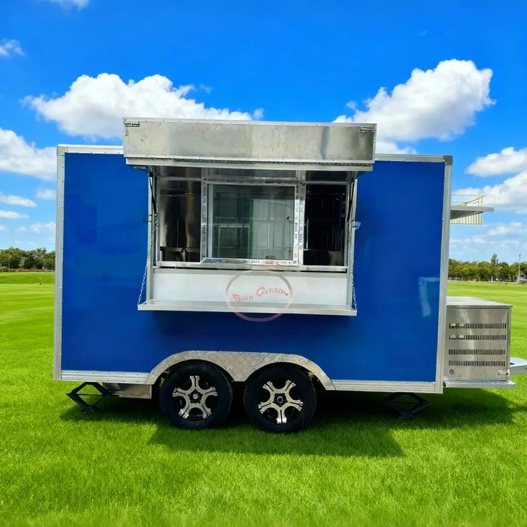 

Outdoor Food Trailer Blue Dominated Modern Design Dual-Wheel Structure for Easy Towing And Movement