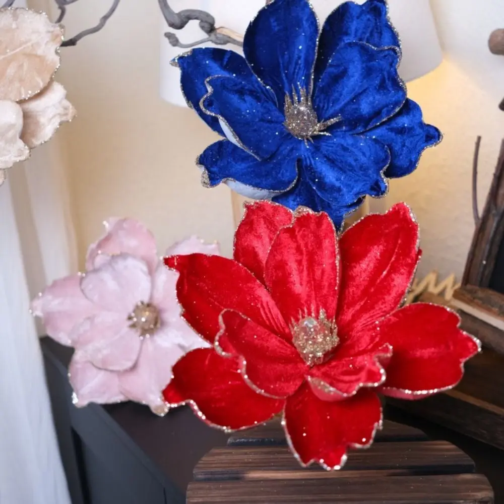 هدايا عيد الميلاد البونسيتة الاصطناعية بريق زهرة 21 سنتيمتر الترتر ثلاثية الأبعاد محاكاة ماغنوليا شجرة عيد الميلاد الديكور الفانيلا #2