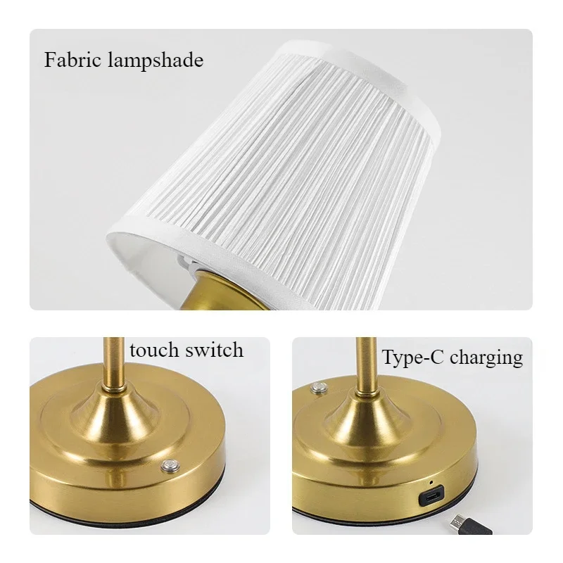 Lámpara de noche de tela de lujo retro Luces de noche recargables