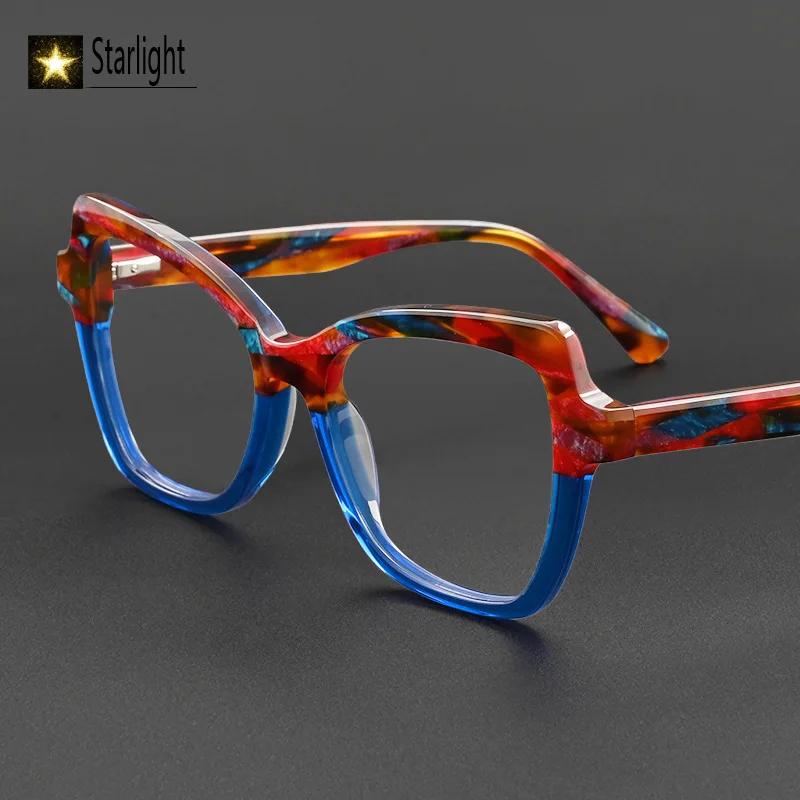 Patchwork Cat Eye Acetate Glasses Frame Man Fashion Eyeglass Frames Men Retro Women Reading Prescription Myopia Customized Logo