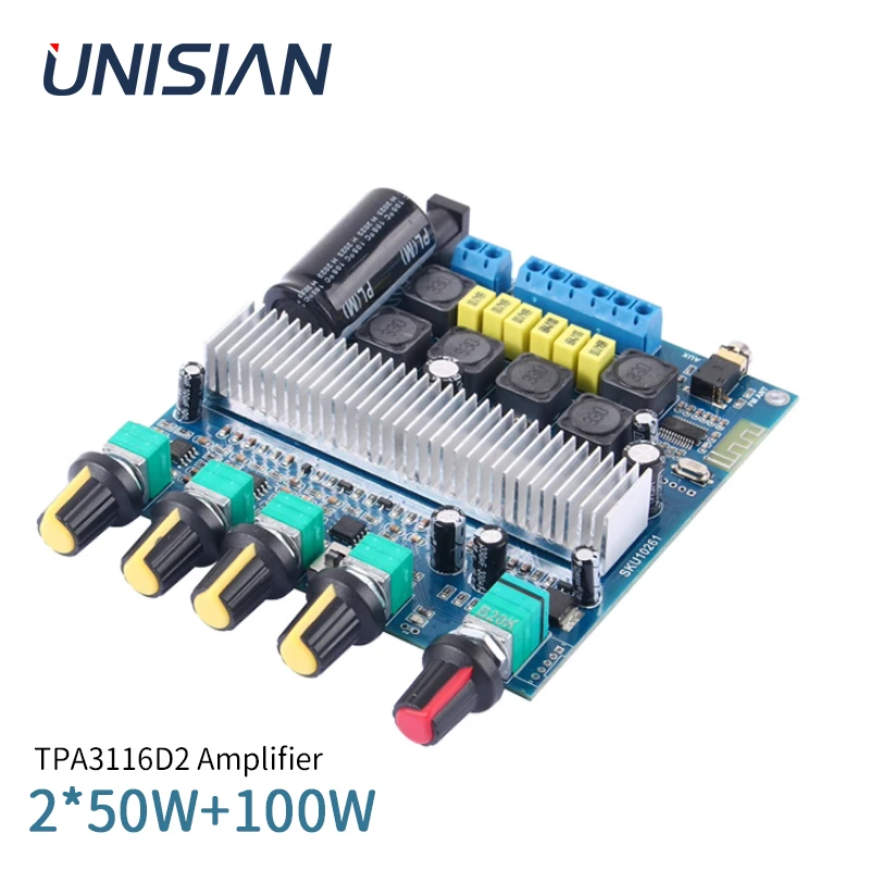 

UNISIAN Bluetooth 5,0 100 Вт + 50 Вт * 2 TPA3116 аудиоусилитель 2,1-канальная плата усилителя высокой мощности