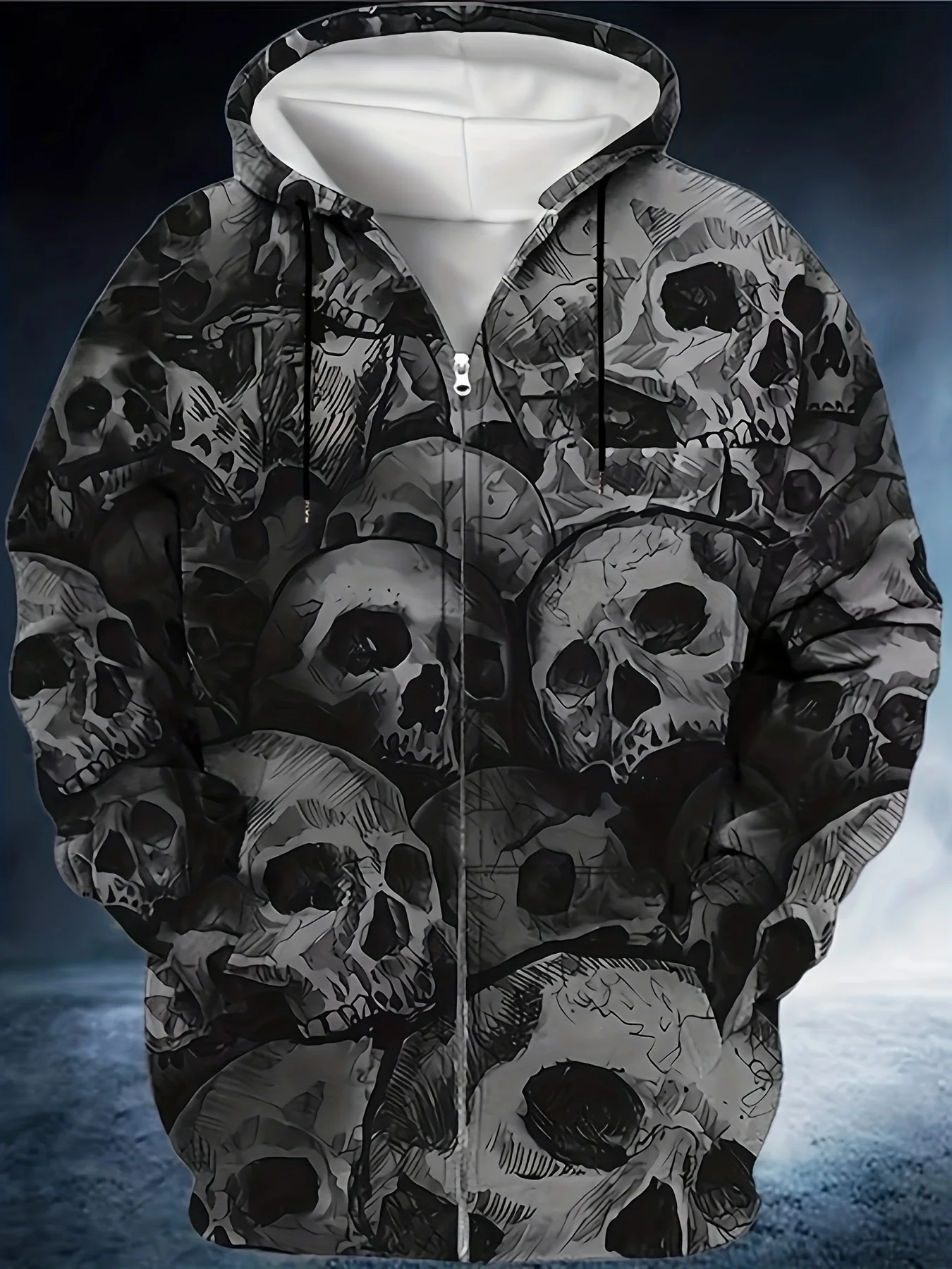 Halloween y2k masculino 3d brilhante crânio impressão jaqueta com capuz oversized com zíper para outono roupas masculinas homem casacos