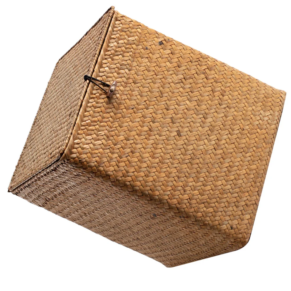 Picnic Basket Woven Large Storage with Lid Seagrass Baskets Hamper Stackable Bins Straw Toiletries