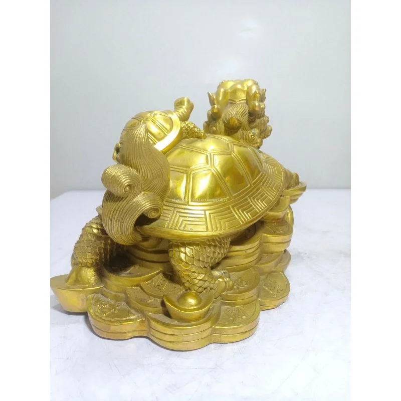 10'' brass home feng shui blessing fortune wealth mother and son dragon turtle