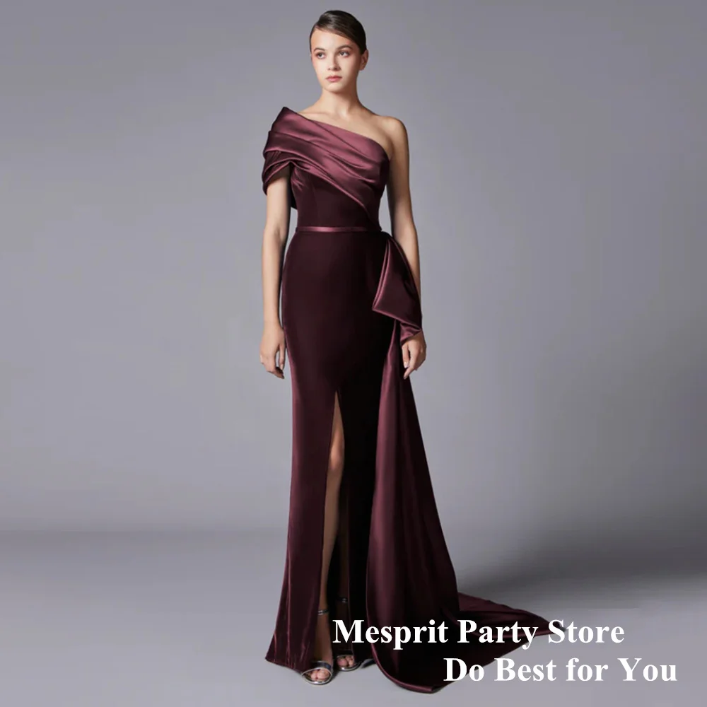 Velour Mermaid Evening Dress Customized One Shoulder Pleat Side Slit Sweep Train Saudi Arab Formal Occasion Dresses Prom Gown