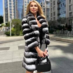 Chinchilla Real Fur Coat Women Luxury Long Natural Rex Rabbit Fur Coat Women Winter Jacket High Quality