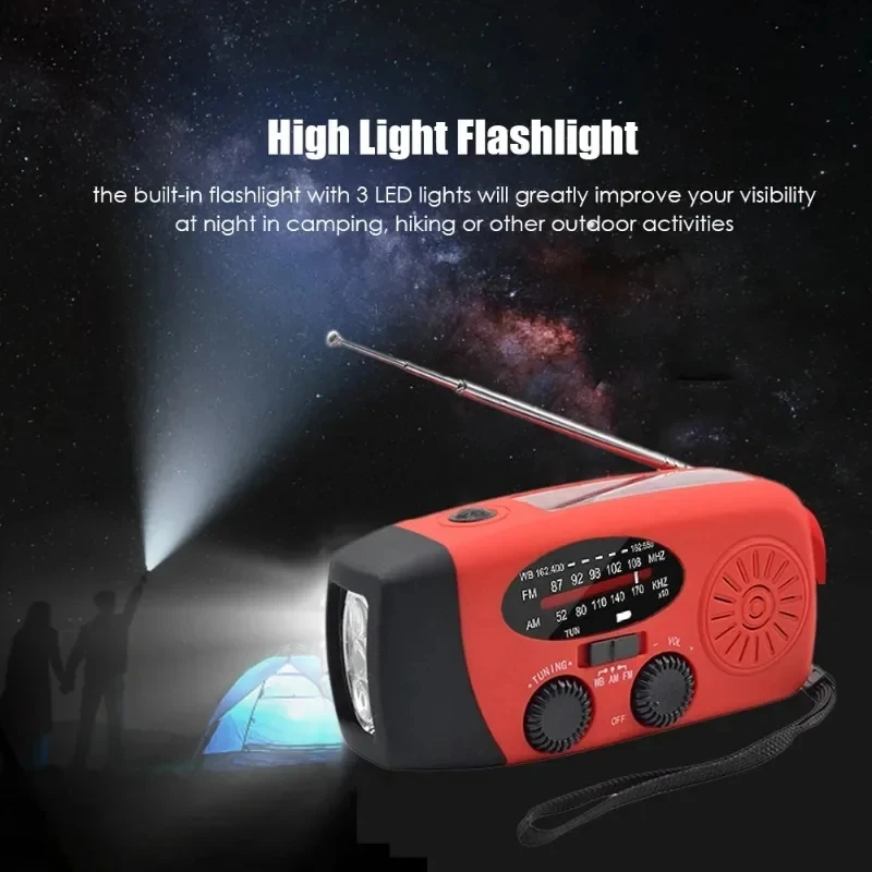 2000mah قوة البنك Usb راديو قابل لإعادة الشحن مصباح ليد جيب AM FM Noaa Noodradio الطقس المحمولة الطوارئ الشمسية كرنك اليد راديو