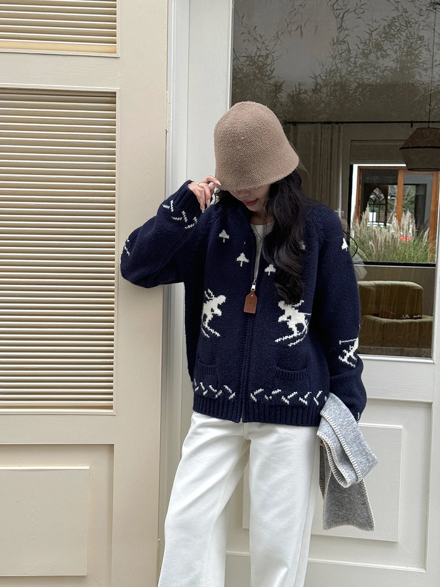 

Uniko Women's Thiened Knitted Sweater Coat Winter Warm Floral Embroidery Design Open Cardigan Sle Casual Long Sve Top