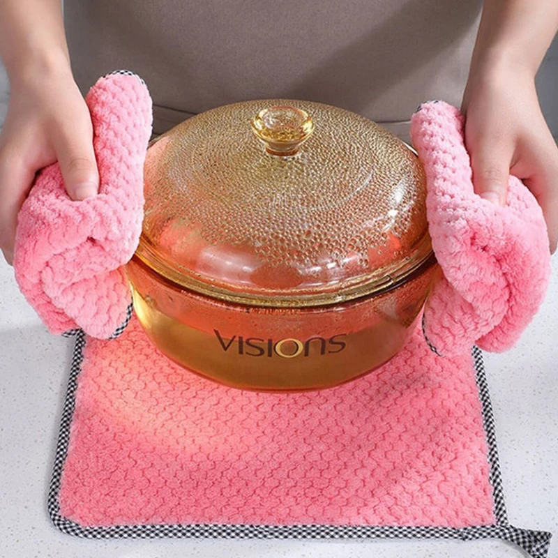 Kitchen Daily Dish Towel Rag Kitchen Rag Non-Stick Oil-Free Fluff High-efficiency Cleaning Thickened Cloth Color Random