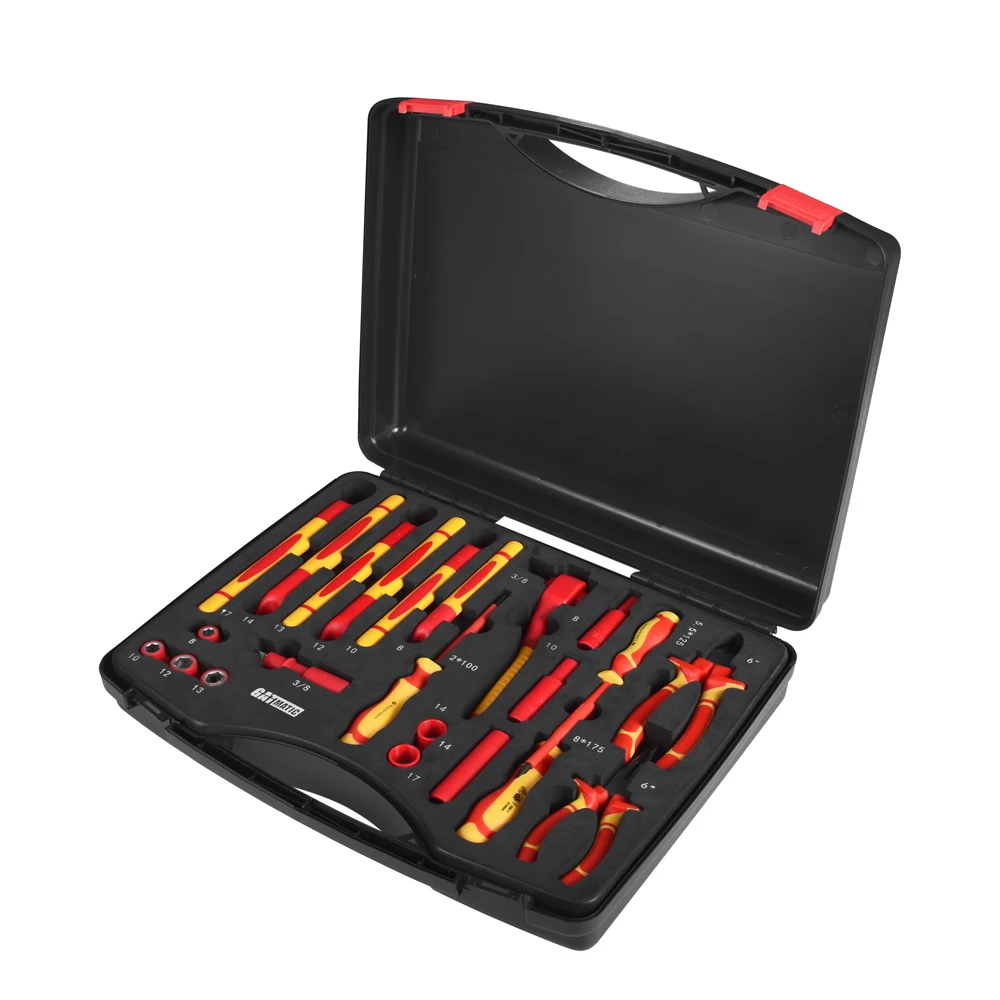 

GATmatic Custom Insulated Tool Set 22 Pcs Adjustable Socket Wrench Screwdrivers Pickaxe Sickle Portable Trolley Tool4