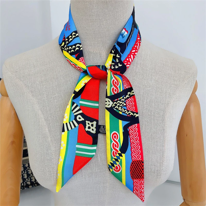 2022 Silk New Small Women's Fashion Small Silk Scarf Hair Bag Handle Decorative Tie Multi Functional Print Fashion Style