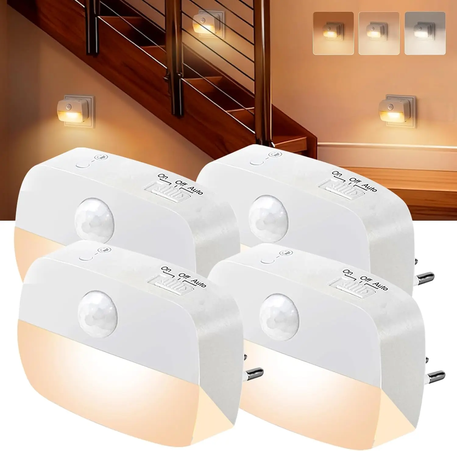 Motion Sensor LED Night Light With Socket EU Plug Into Wall Lamp 3 Light Modes Touch Dimming For Bedroom Bedside Stair Decor