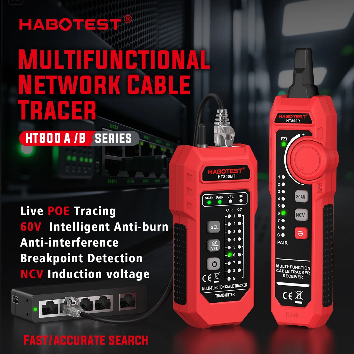HABOTEST HT800A/B Multi-Function Network Cable Tracker Cable Locator Line Pairing/Short Circuit and Open Circuit Detection