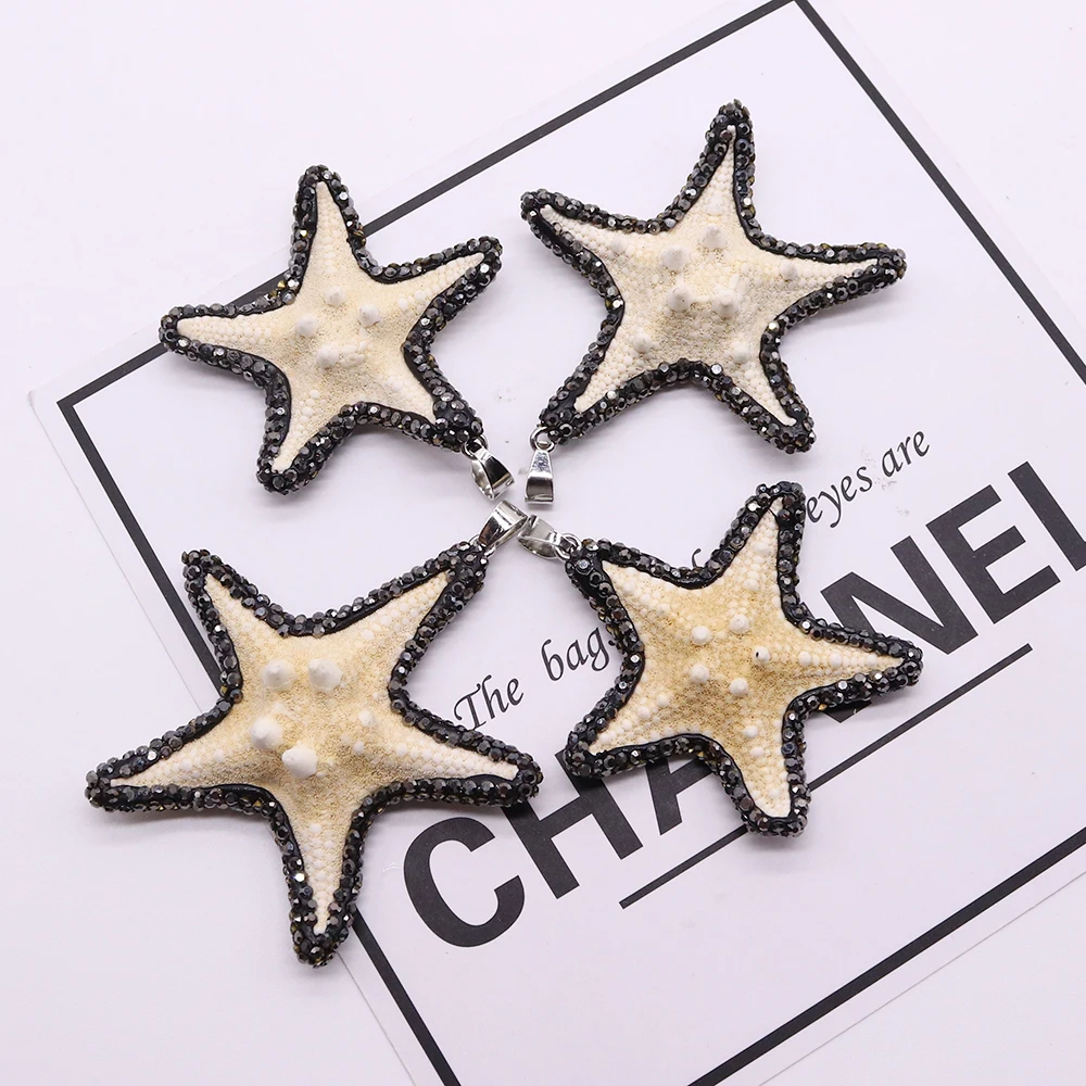 

Натуральный пресноводный кулон-морская звезда с черным стеклянным кристаллом в оправе, с одним отверстием, для создания уникальных ожерелий и украшений своими руками