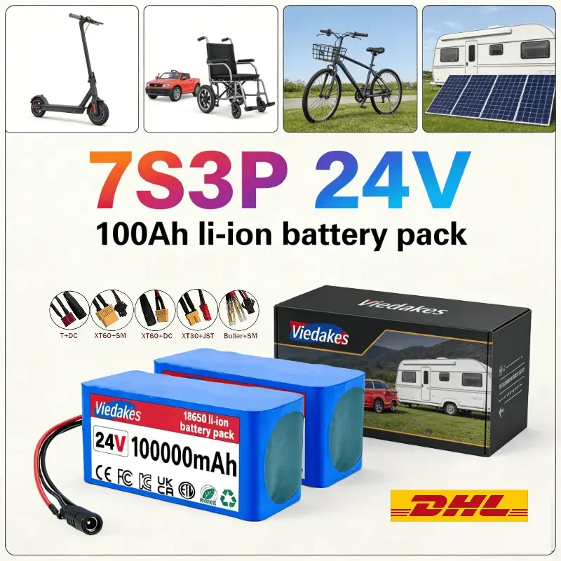 

VIEDAKES 7S3P Battery 24V 18650 Batería Recargable With Charger For Scooter Good Endurance
