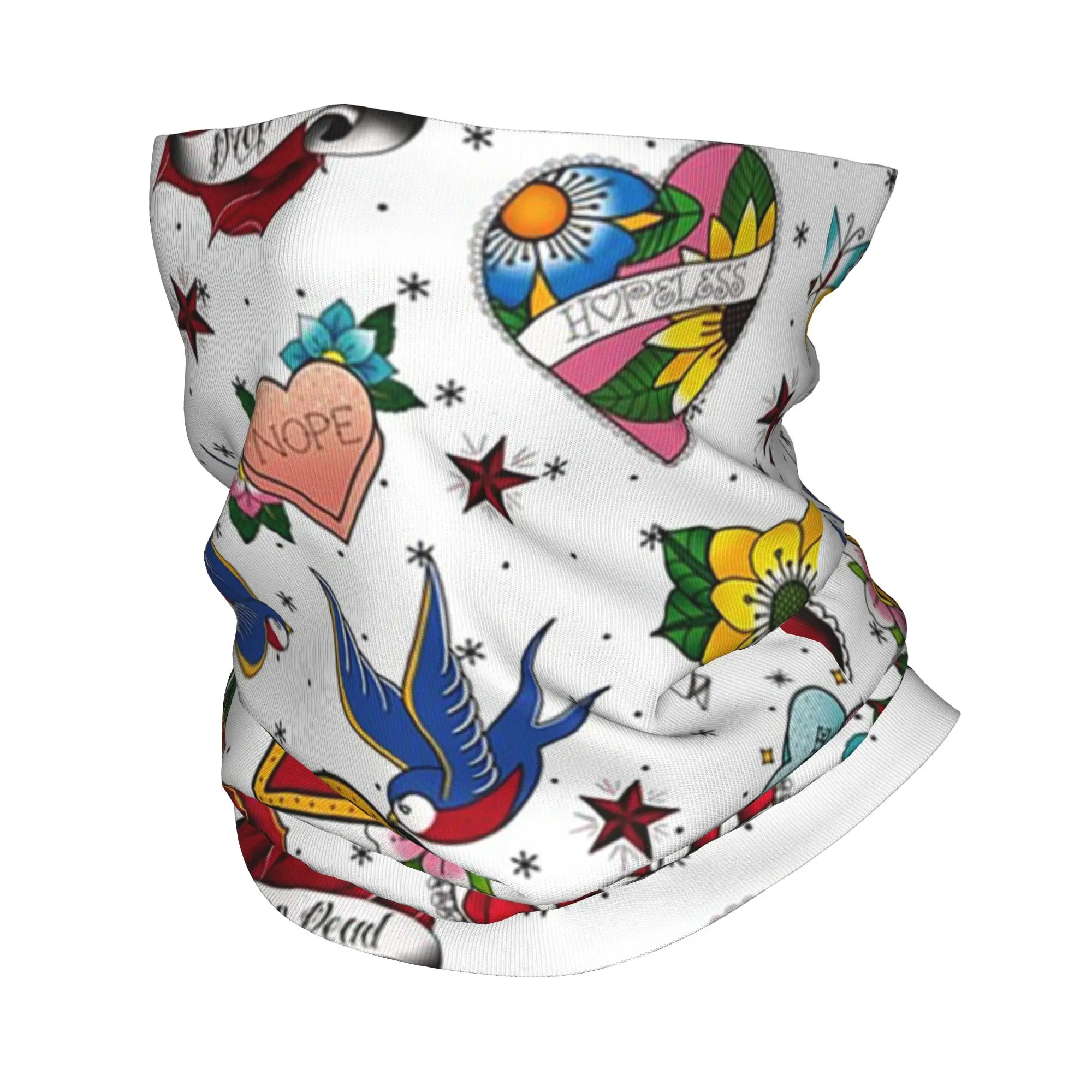 Traditional Broken Hearts Tattoo Design Bandana Neck Cover Printed Magic Scarf Multi-use Headwear Riding Unisex Adult