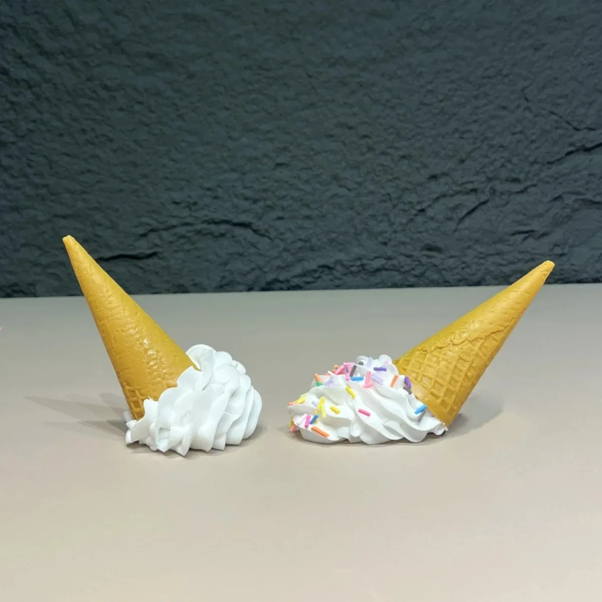 Fake Upside Down Ice Cream Cone Waffle Resin Simulation Dessert Model Colorful Sprinkles Artificial Food Prop for Photography