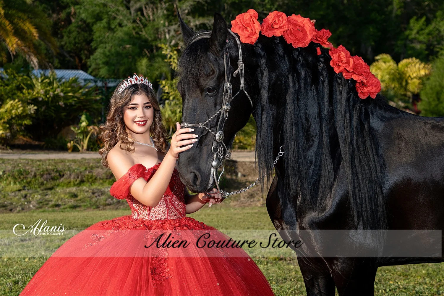 Mexican Red Quinceanera Dress Applique Beading Crystals Ruffle Princess Vestidos Ball Gown Sweet 16 Vestidos De 15 Años