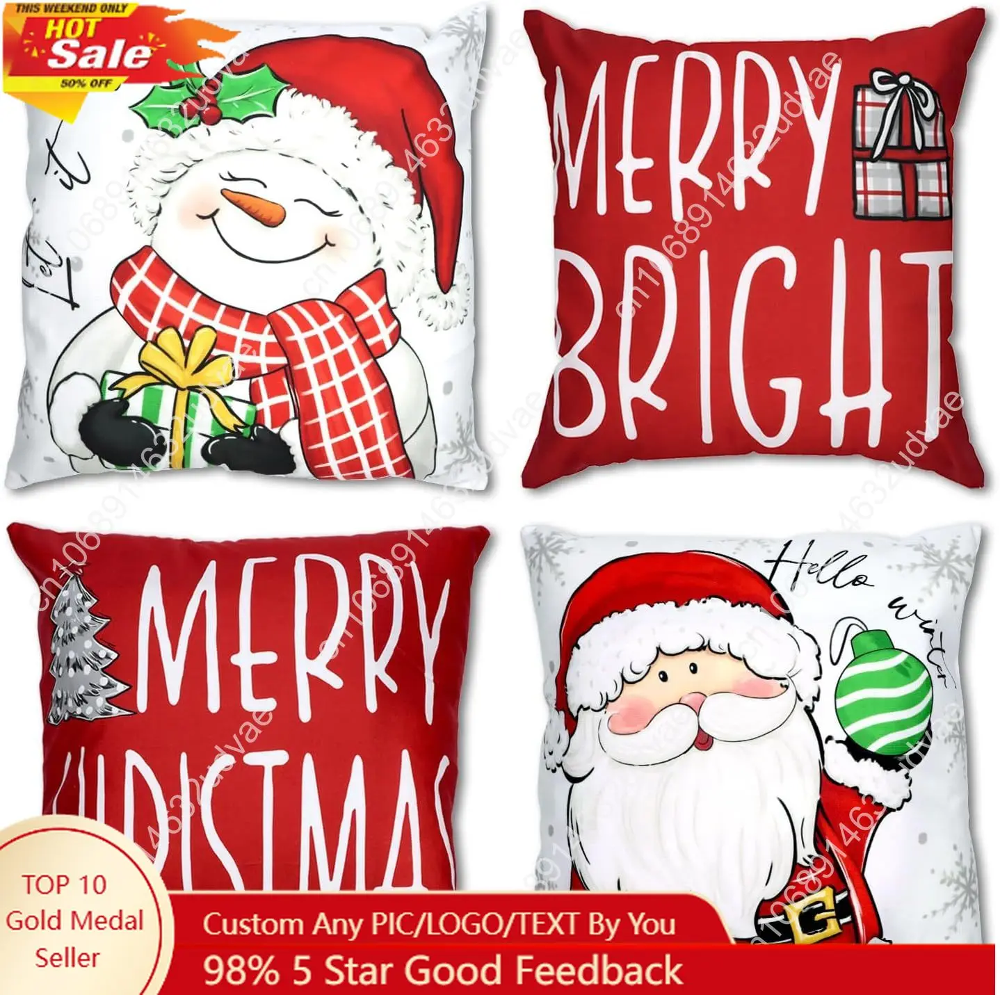 

RidaaFri Christmas Pillow Covers Set of 4 Merry Christmas Red Throw Pillow Cases Winter Holiday Cushion Case Snowman