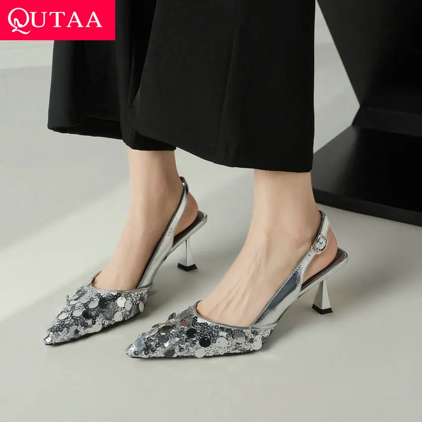 

QUTAA 2024 Party Wedding Shoes For Women Sequin Thin High Heels Pointed Toe Summer Shoes Woman Sexy Pumps Size 34-39