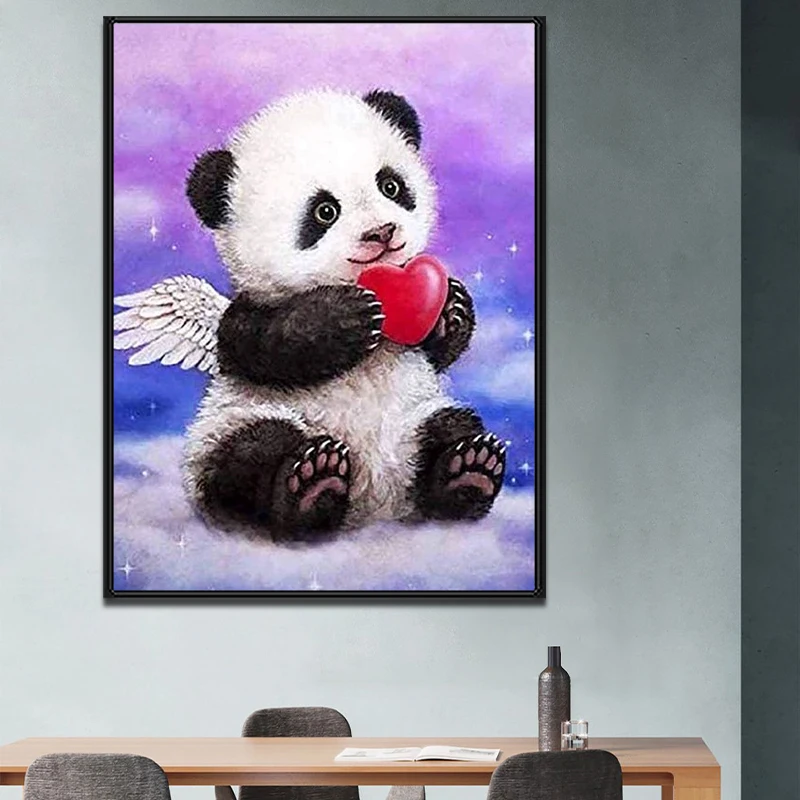 5D Diy Diamond Painting Cute Panda Diamond Embroidery Animal Heart Crystal Painting Cross Stitch Kit for Living Room Wall Art