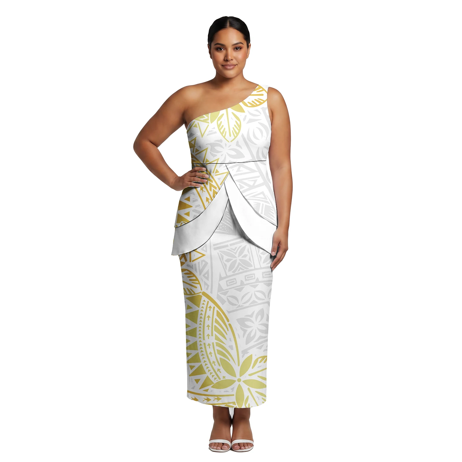 Polynesia Spring Summer New Fashion Puletasi Hawaii Style Double Layer Slit Top and Skirts 2 Piece Set Samoan Puletasi for Women