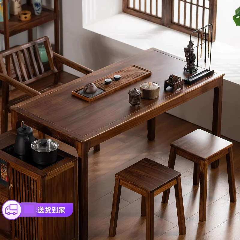 

Ebony tea table and chair combination solid wood tea table small apartment household log tea desk writing table