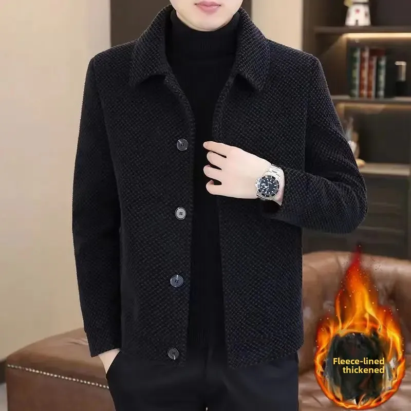 2024 Autumn Winter Men's Trendy Gold-Flecked Fleece Jacket Casual Cropped Woolen Overcoat For Casual Scenes Men's Wear