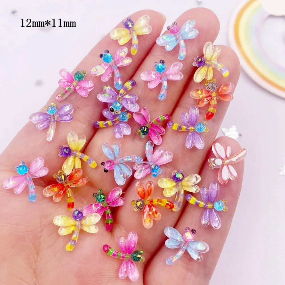 50pcs Resin Glitter Mini Colorful Crystal Dragonfly Art Nail Flatback Rhinestone Buttons Applique DIY Wedding Scrapbook Crafts