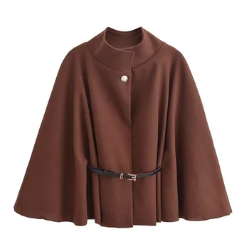 MUJER Belt Poncho Capes Women Black Cloaks Winter Coats Woman 2025 Bat Sleeve Cape Coats for Women Fashion Women's Cape Jacket 4