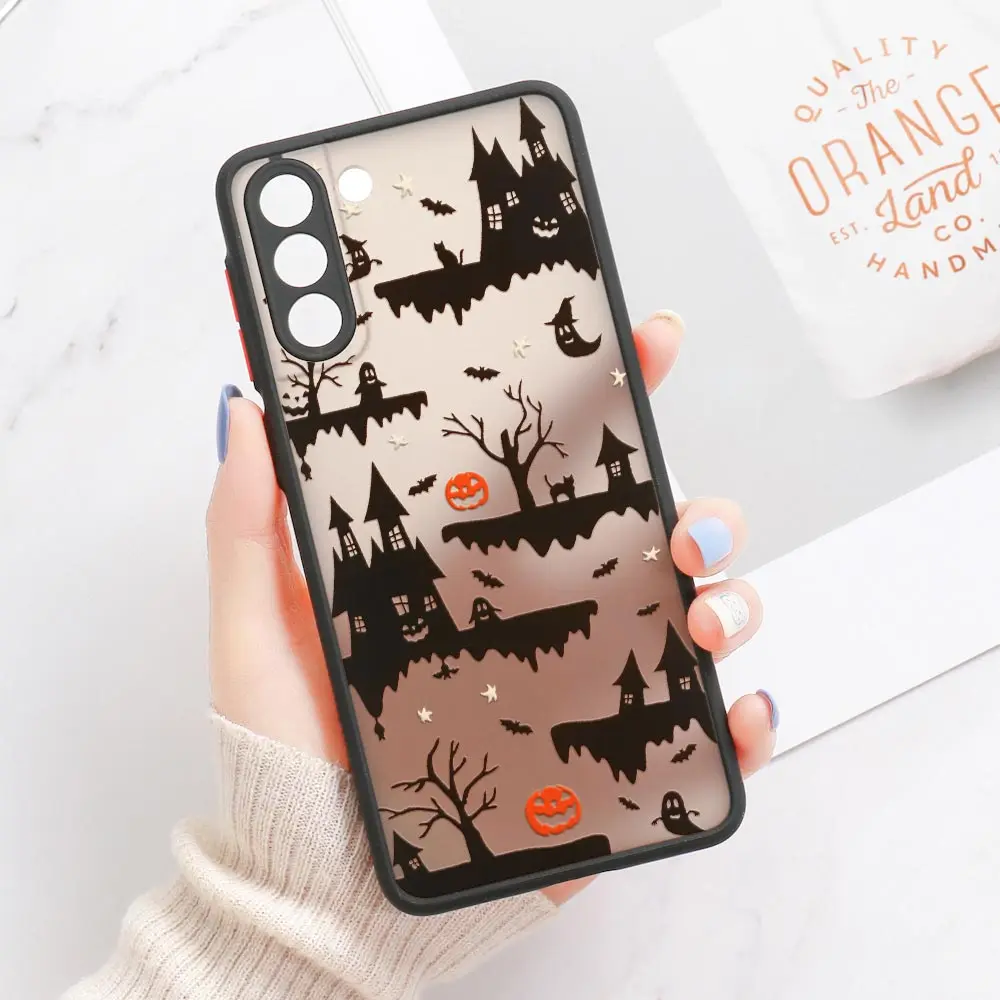 Halloween S24 Ultra Case For Samsung Galaxy S23 S22 Ultra S20 S21 FE Plus 10 S24 Case Matte Clear Cover Castle Pumpkin Bat Witch